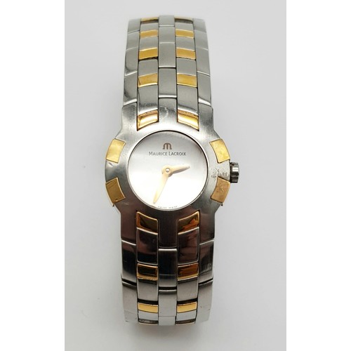 794 - A STYLISH MAURICE LACROIX STEEL AND 18K GOLD FASHION WATCH.  24mm