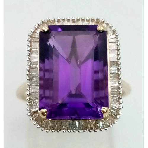 107 - A  Show-Stopping 9K Yellow Gold Amethyst and Diamond Ring. A huge high-quality 8ct Amethyst surround... 