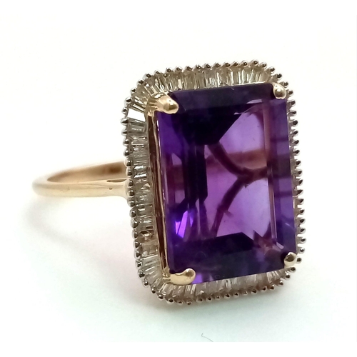 107 - A  Show-Stopping 9K Yellow Gold Amethyst and Diamond Ring. A huge high-quality 8ct Amethyst surround... 