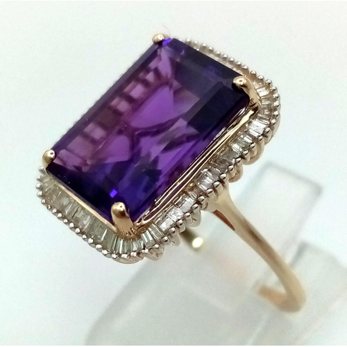 107 - A  Show-Stopping 9K Yellow Gold Amethyst and Diamond Ring. A huge high-quality 8ct Amethyst surround... 