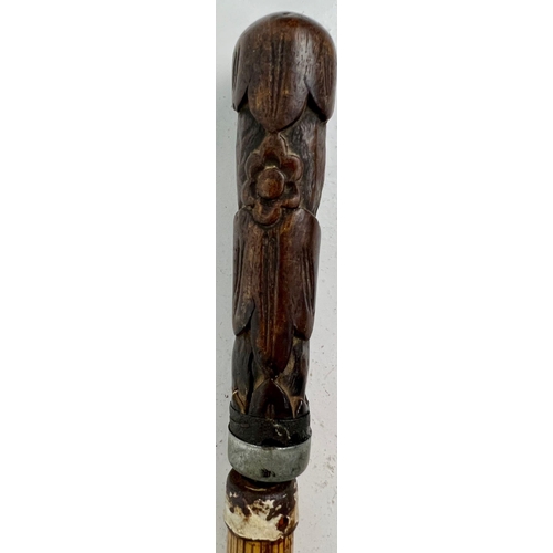 121 - A Rare Antique Chinese Walking Stick with Hidden Sword. Decorative handle. Total length - 80cm.