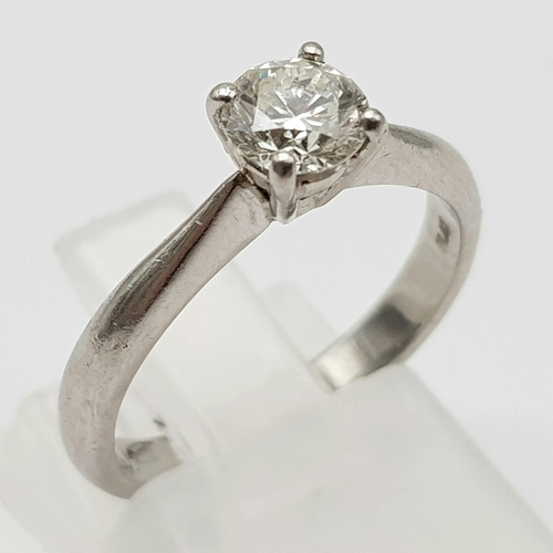 170 - A Platinum Diamond Solitaire Ring. Brilliant round-cut diamond - 0.55ct. Size K. 4.36g total weight.... 