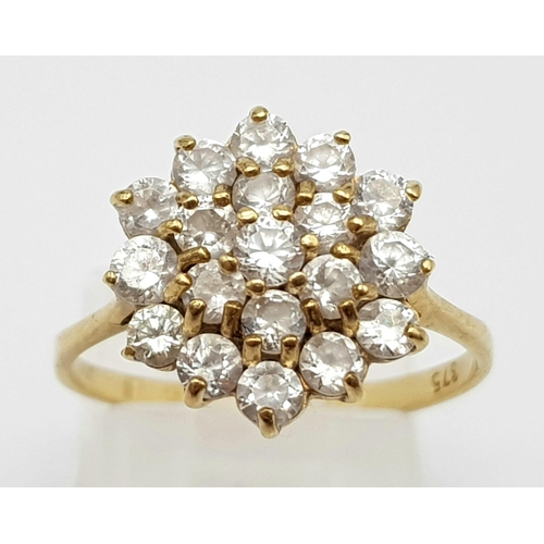 642 - A 9K Yellow Gold White Stone Cluster Ring.  Size O/P. 2.26g total weight.