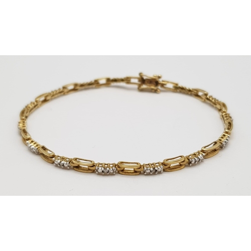 685 - 9k yellow gold diamond bracelet. 5.2g in weight.