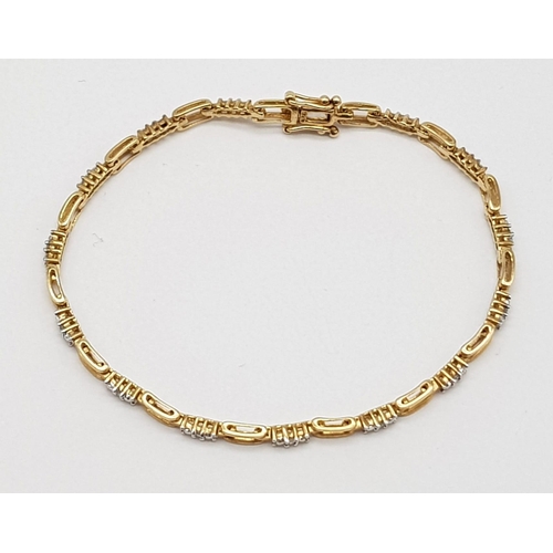 685 - 9k yellow gold diamond bracelet. 5.2g in weight.