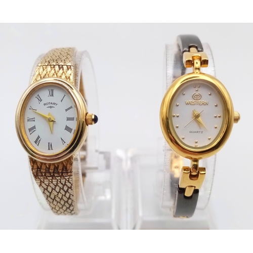 996 - Rotary and Western gold tone bracelet watches. Both full working order, as found.