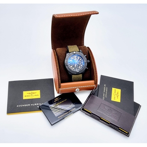 75 - A BREITLING AVENGER HURRICANE THE MILITARY LIMITED EDITION WITH BOX AND PAPERS.   52mm