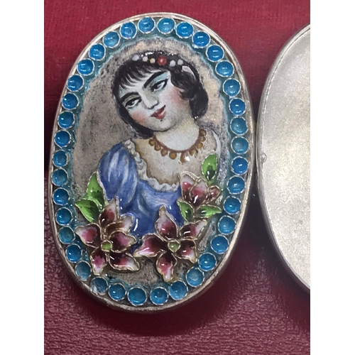 178 - Enamel sterling solid silver locket or pill box , made recently by a very well known persian enamel ... 