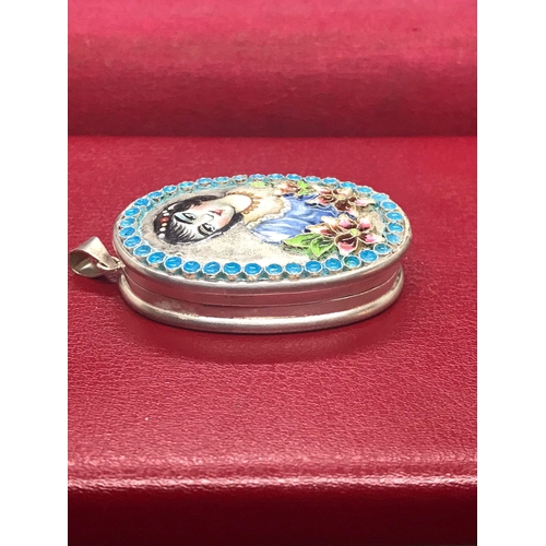 178 - Enamel sterling solid silver locket or pill box , made recently by a very well known persian enamel ... 