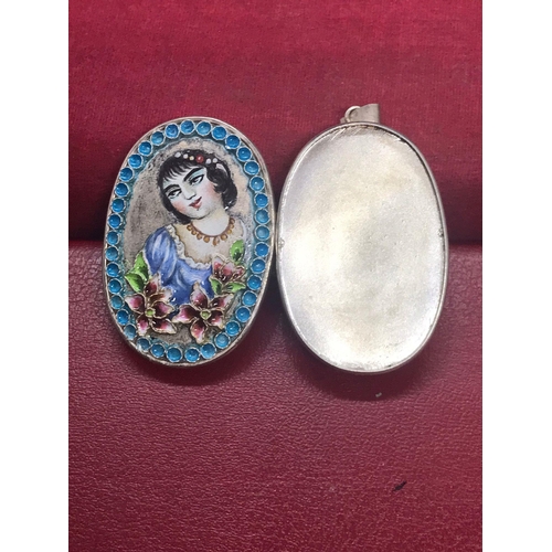 178 - Enamel sterling solid silver locket or pill box , made recently by a very well known persian enamel ... 