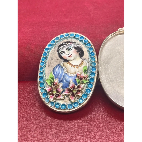 178 - Enamel sterling solid silver locket or pill box , made recently by a very well known persian enamel ... 