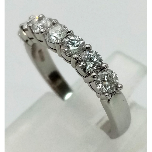 258 - Platinum diamond 7 stone ring. 1.05ct, 4.7g, size K.