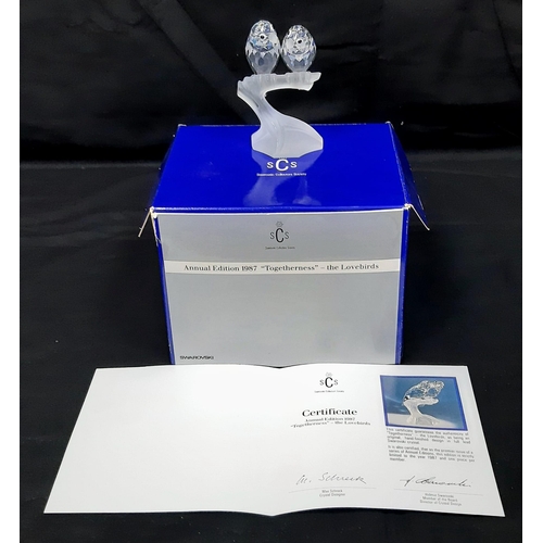 740 - A Swarovski Crystal 1987 Limited Edition The Lovebirds Figure. 10cm tall. Comes in original box with... 