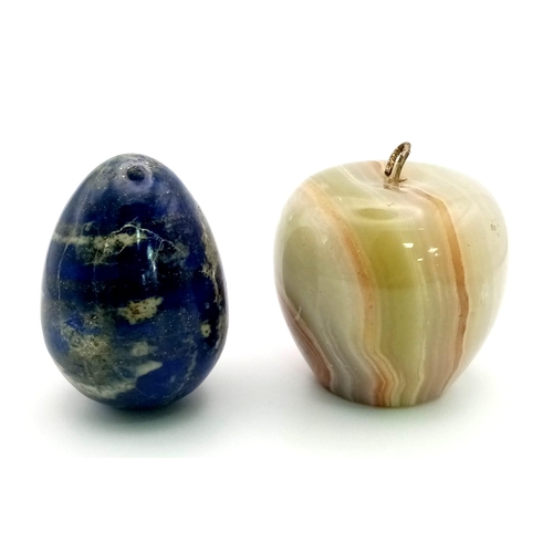 1121 - An Agate Apple - 203g. Dim-1.60 x 1.50 in and a Lapis Lazulis Egg -131g. Dim- 1.70 x 1.50inches.