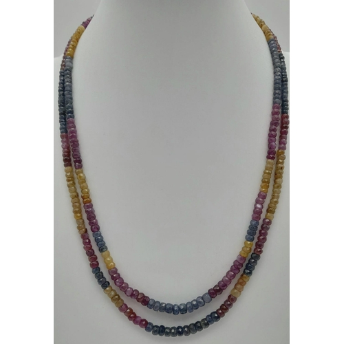 1185 - 180cts, Two row Multi-gemstone Necklace with Citrine and Ruby Clasp in 925 Silver. Length 42cm. Tota... 