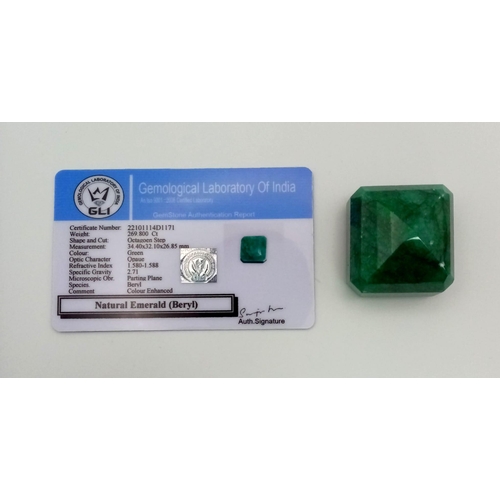 1037 - A 269.80ct Natural Emerald (Beryl). Octagon step cut. Colour enhanced. GLI Certified.