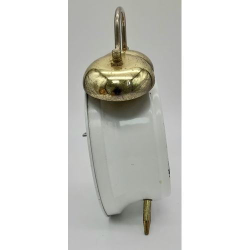 1444 - A VINTAGE SWAN LAGER DOUBLE BELL ALARM CLOCK. 17.5CM IN WORKING ORDER.