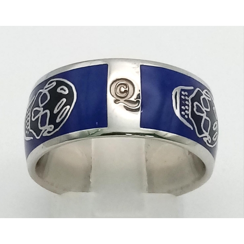 190 - An early, original, ALEXANDER McQUEEN, ring with black sculls on royal blue enamel. The internal sur... 