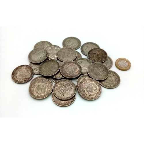 202 - Twenty-Four Pre 1947 Half Crown British Coins. 342g total weight.