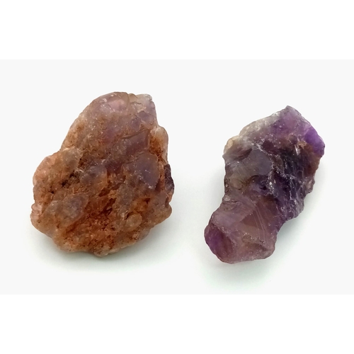 971 - A 254g Set of Two Natural Irregular-Shaped Amethyst Specimens.  9 and 7cm.