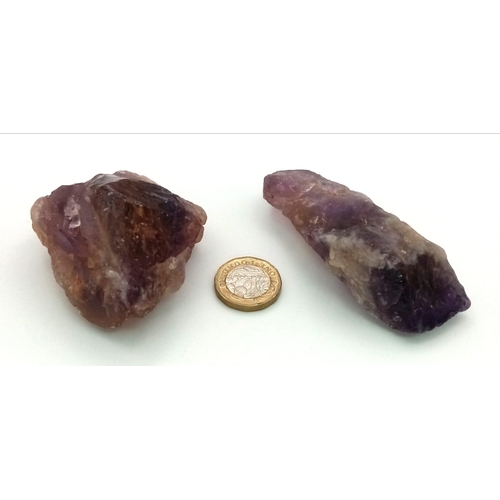 971 - A 254g Set of Two Natural Irregular-Shaped Amethyst Specimens.  9 and 7cm.