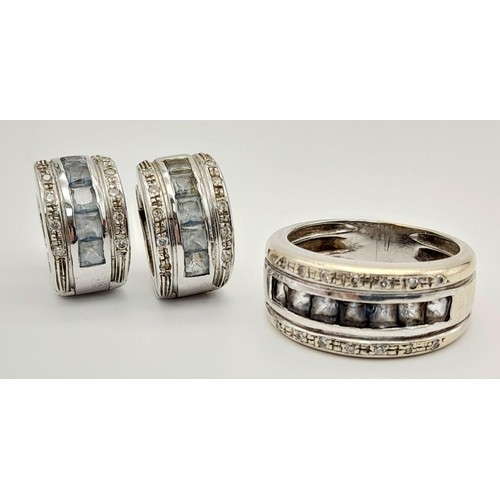 326 - An 18K White Gold Channel Stone Set Ring - Size P 1/2 and a pair of 18k white gold small stone set h... 