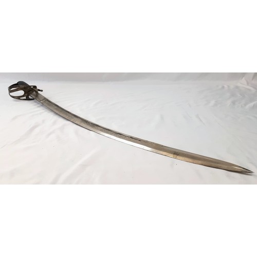 1429 - Vintage or Older Curved Blade Cavalry Sword with Detailed Blade and Material Covered Scabbard 94cm l... 