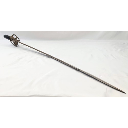 1429 - Vintage or Older Curved Blade Cavalry Sword with Detailed Blade and Material Covered Scabbard 94cm l... 