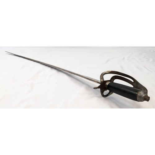 1429 - Vintage or Older Curved Blade Cavalry Sword with Detailed Blade and Material Covered Scabbard 94cm l... 