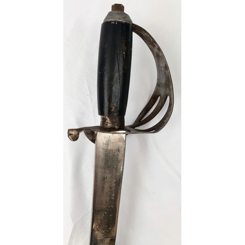 1429 - Vintage or Older Curved Blade Cavalry Sword with Detailed Blade and Material Covered Scabbard 94cm l... 