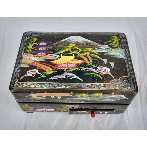 1414 - Two Japanese hand printed music jewellery box with couple dancers, mirrors. Size 21cm x 14cm (Big on... 