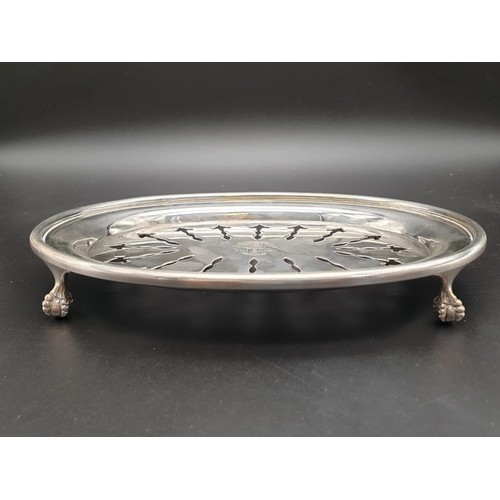 1447 - Silver Plate Pierced Oval Dish with Claw Feet. Quality made by DB and S. 23 x18cm