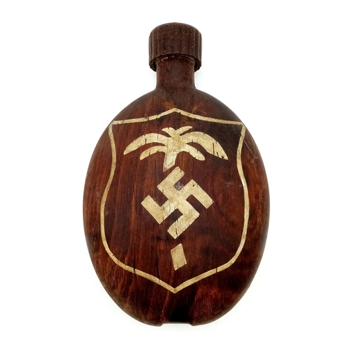 937 - A WW2 German Africa Corps Husk Covered Water Bottle with Hand Painted Dak Logo.