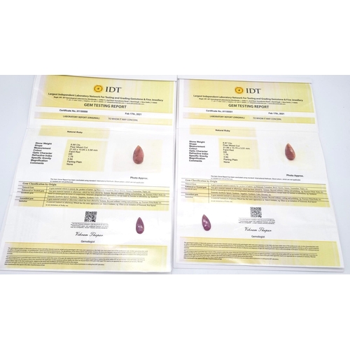 1362 - A Set of Two Rubies. (8.88ct, Pear cut, Parting Plane) and (8.87ct, Pear cut, Parting Plane). IDT Ce... 