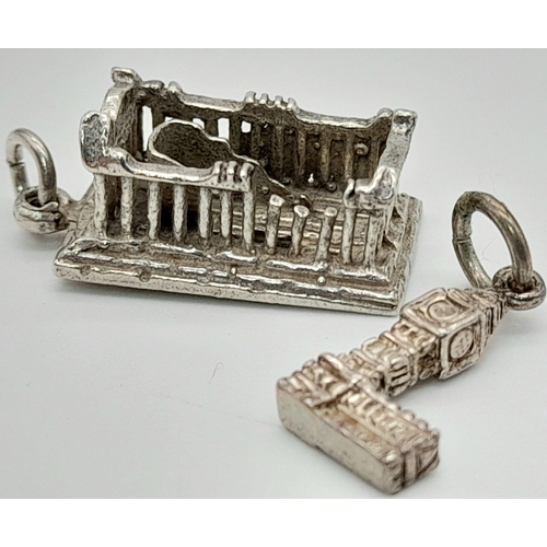 1250 - Two sterling silver charms: The Big Ben and the Parthenon. Total weight: 5.8 g.