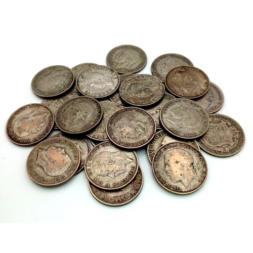 202 - Twenty-Four Pre 1947 Half Crown British Coins. 342g total weight.