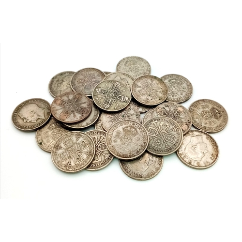 419 - 17 Florins and 8 Two Shilling Pre 1947 British Coins. 281g total weight.