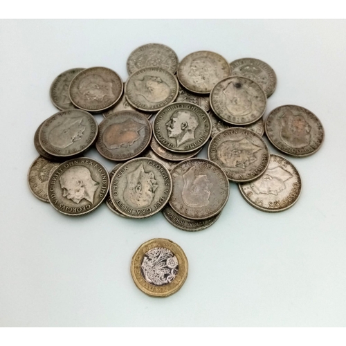 419 - 17 Florins and 8 Two Shilling Pre 1947 British Coins. 281g total weight.