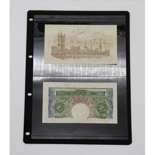 741 - Two Vintage One Pound Notes. Fisher - UK and Ireland 852225 and an O'Brien 087J 087673. Please see p... 