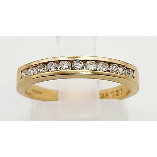 729 - A 9K Yellow Gold Diamond Half Eternity Ring. Size L. Total weight: 1.93g