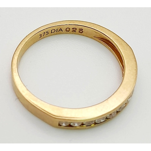 729 - A 9K Yellow Gold Diamond Half Eternity Ring. Size L. Total weight: 1.93g