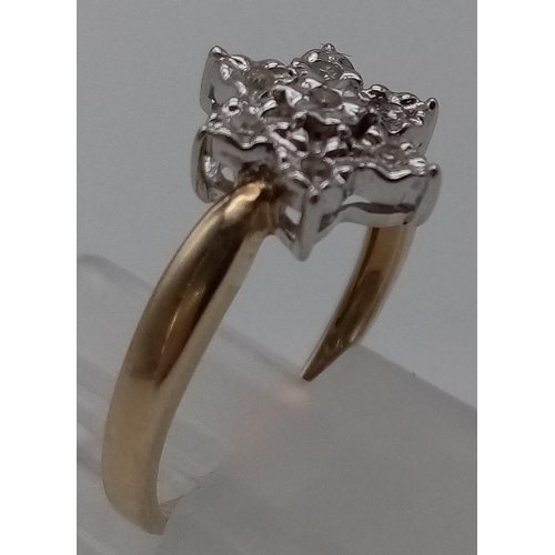 386 - A 9K Yellow Gold Diamond Ring in a Flower Shape. Size L. Total weight: 1.91g