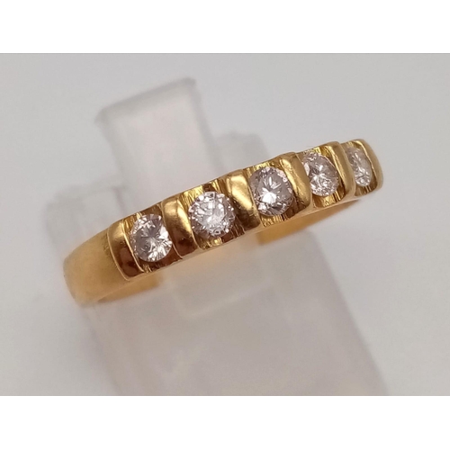 443 - An 18k Yellow Gold Diamond Half-Eternity Ring. 0.35ct.
Size M. 3.64g