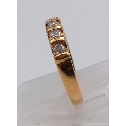 443 - An 18k Yellow Gold Diamond Half-Eternity Ring. 0.35ct.
Size M. 3.64g