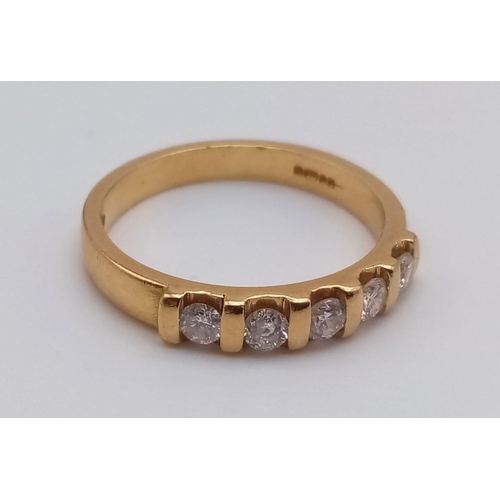 443 - An 18k Yellow Gold Diamond Half-Eternity Ring. 0.35ct.
Size M. 3.64g