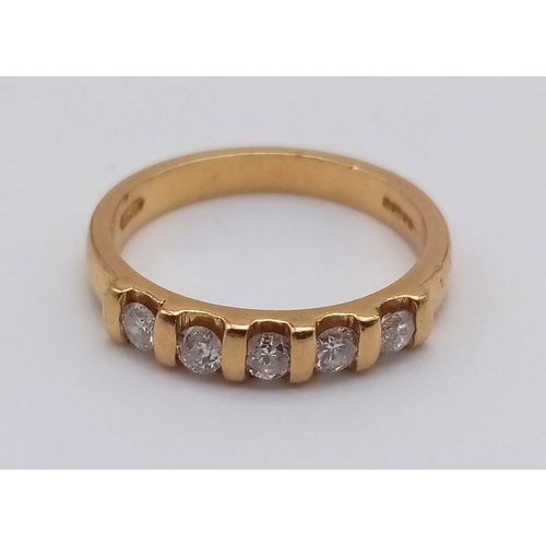 443 - An 18k Yellow Gold Diamond Half-Eternity Ring. 0.35ct.
Size M. 3.64g