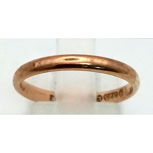 1173 - An Antique 9K Rose Gold Band Ring. Size L. 1.66g