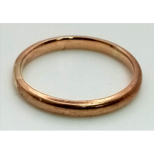 1173 - An Antique 9K Rose Gold Band Ring. Size L. 1.66g