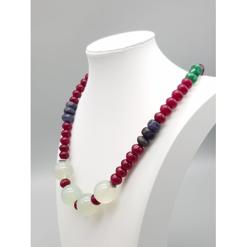 191 - A Wonderfully Colourful Ruby, Chalcedony and Lolite Beaded Necklace. 48cm. 101g total weight.