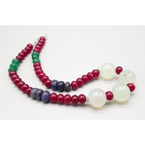 191 - A Wonderfully Colourful Ruby, Chalcedony and Lolite Beaded Necklace. 48cm. 101g total weight.